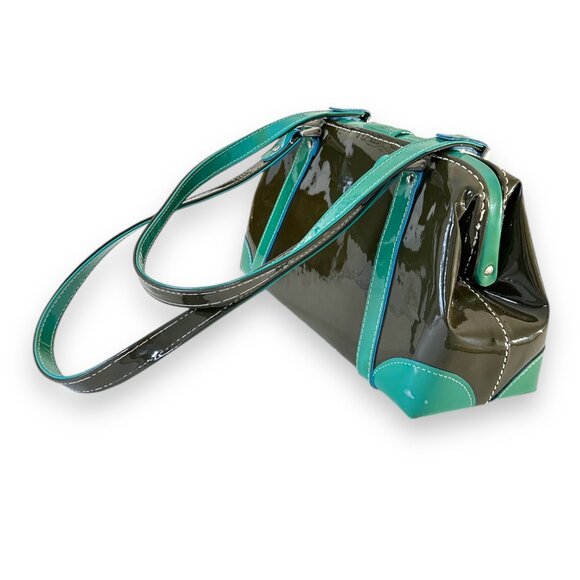 Paolo Masi Doctor Bag in Bi-color Green/Black Patent Leather, Key & Padlock RARE - Picture 8 of 10